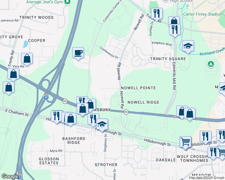 map of restaurants, bars, coffee shops, grocery stores, and more near 6524 Lincolnville Road in Raleigh