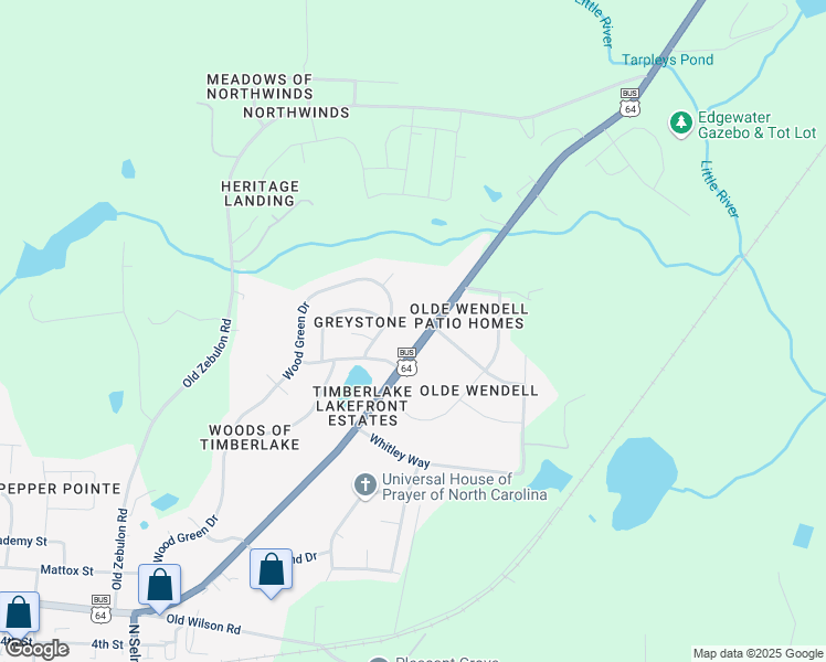 map of restaurants, bars, coffee shops, grocery stores, and more near 4595 Wendell Boulevard in Wendell