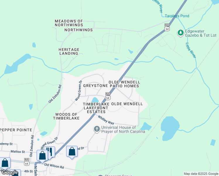map of restaurants, bars, coffee shops, grocery stores, and more near 4595 Wendell Boulevard in Wendell