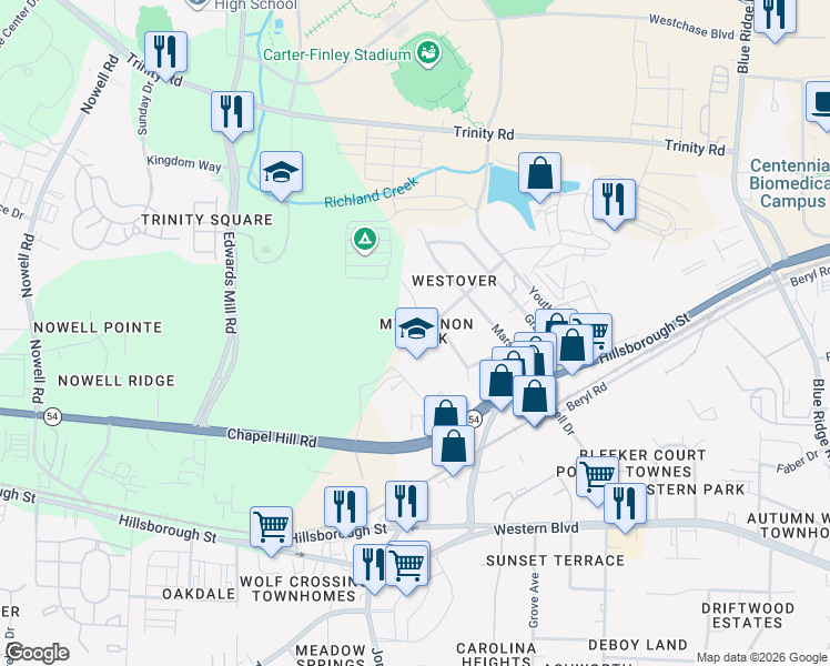 map of restaurants, bars, coffee shops, grocery stores, and more near 313 Gary Street in Raleigh