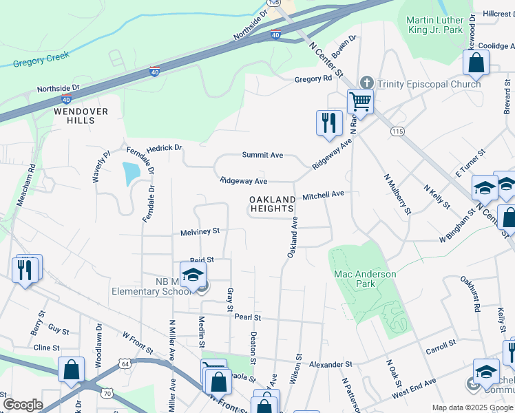 map of restaurants, bars, coffee shops, grocery stores, and more near 1245 Mitchell Avenue in Statesville