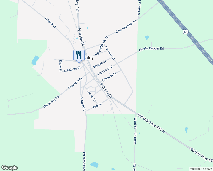 map of restaurants, bars, coffee shops, grocery stores, and more near 427 South Staley Street in Staley