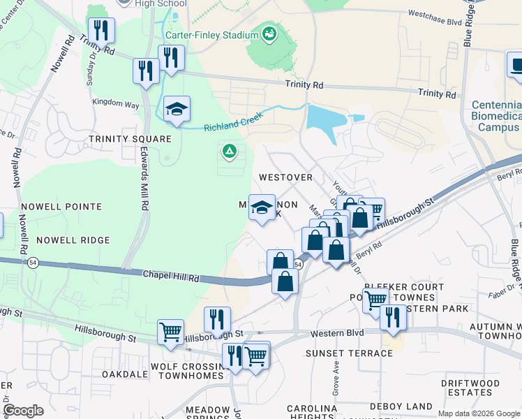 map of restaurants, bars, coffee shops, grocery stores, and more near 313 Gary Street in Raleigh