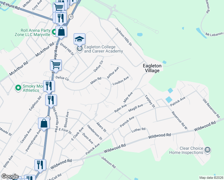 map of restaurants, bars, coffee shops, grocery stores, and more near 503 Jackson Avenue in Maryville