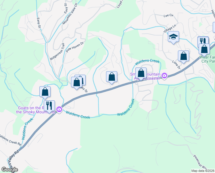 map of restaurants, bars, coffee shops, grocery stores, and more near 1160 Wears Valley Road in Pigeon Forge