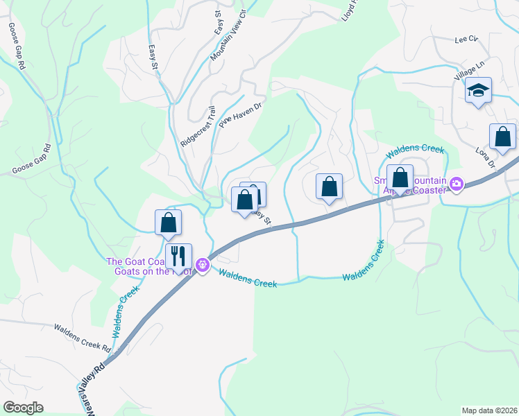 map of restaurants, bars, coffee shops, grocery stores, and more near 3129 Easy Street in Pigeon Forge