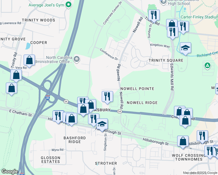 map of restaurants, bars, coffee shops, grocery stores, and more near 6524 Lincolnville Road in Raleigh