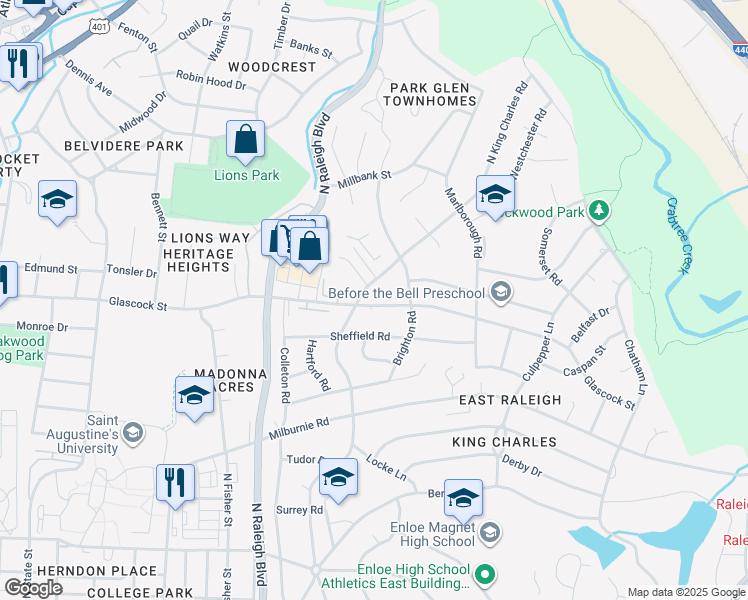 map of restaurants, bars, coffee shops, grocery stores, and more near 1000 Glascock Street in Raleigh
