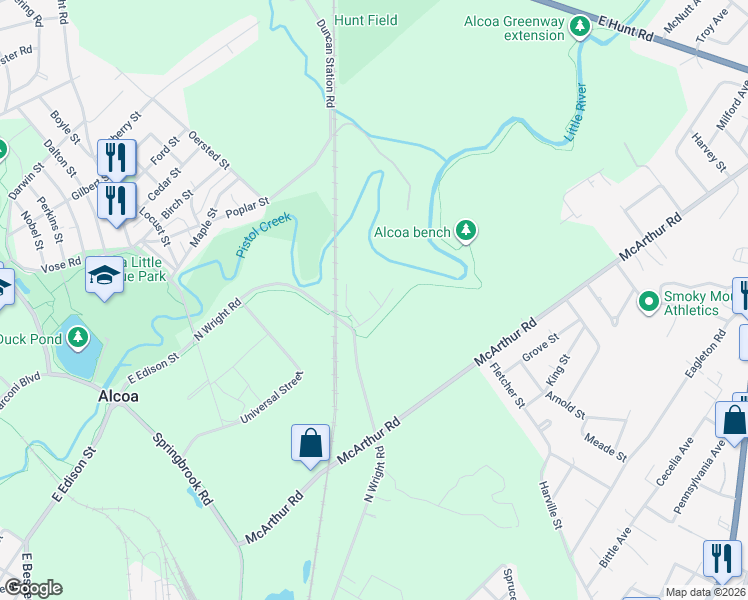 map of restaurants, bars, coffee shops, grocery stores, and more near 944 North Wright Road in Alcoa