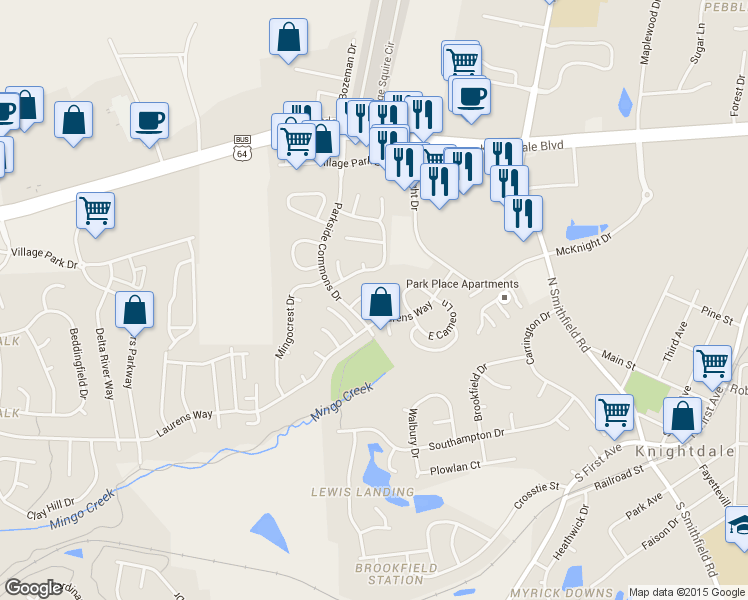 map of restaurants, bars, coffee shops, grocery stores, and more near 113 Stanway Dr in Knightdale