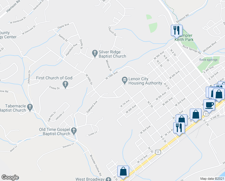 map of restaurants, bars, coffee shops, grocery stores, and more near 137 Oakwood Drive in Lenoir City