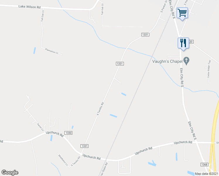 map of restaurants, bars, coffee shops, grocery stores, and more near 4701 4 Tenths Road in Elm City