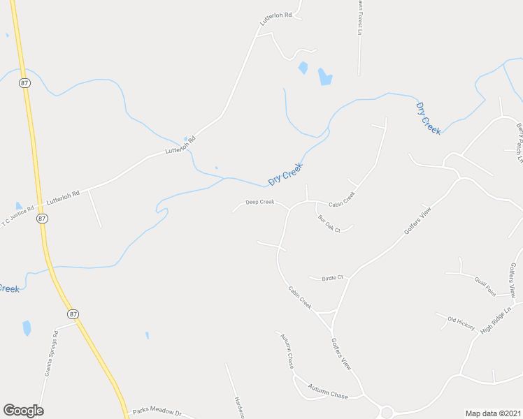 map of restaurants, bars, coffee shops, grocery stores, and more near 107 Deep Creek in Pittsboro