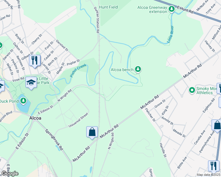 map of restaurants, bars, coffee shops, grocery stores, and more near 945 North Wright Road in Alcoa