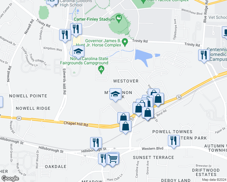map of restaurants, bars, coffee shops, grocery stores, and more near 313 Gary Street in Raleigh