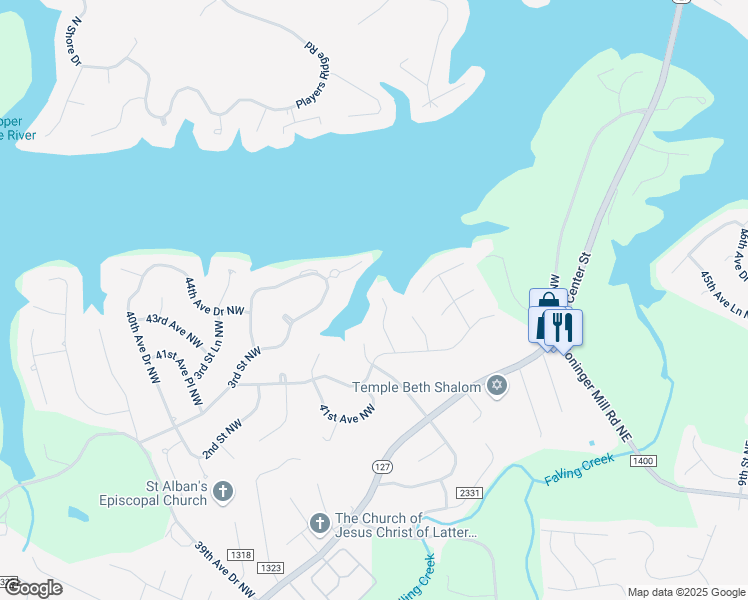map of restaurants, bars, coffee shops, grocery stores, and more near 229 43rd Avenue Drive Northwest in Hickory