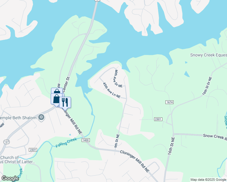 map of restaurants, bars, coffee shops, grocery stores, and more near 821 45th Avenue Lane Northeast in Hickory
