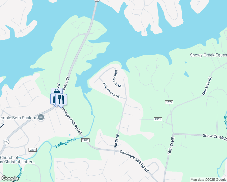 map of restaurants, bars, coffee shops, grocery stores, and more near 821 45th Avenue Lane Northeast in Hickory