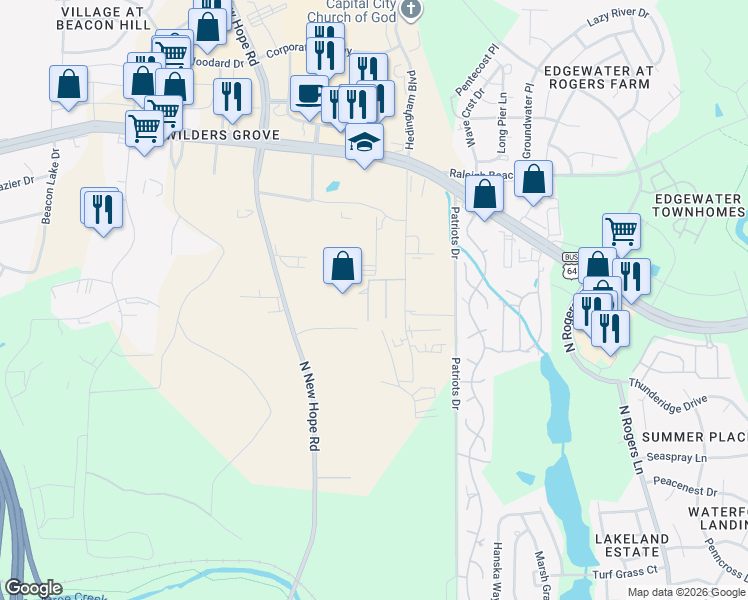 map of restaurants, bars, coffee shops, grocery stores, and more near 841 Freedom Drive in Raleigh