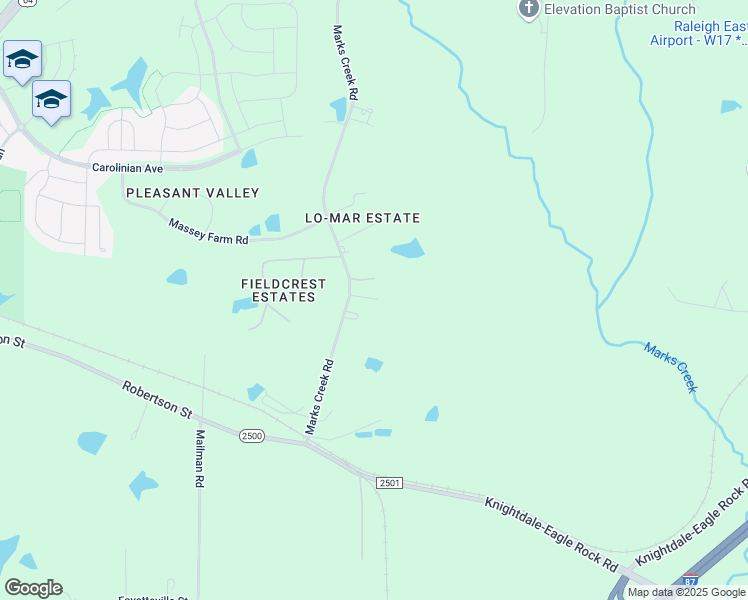 map of restaurants, bars, coffee shops, grocery stores, and more near 2136 Marks Creek Road in Knightdale