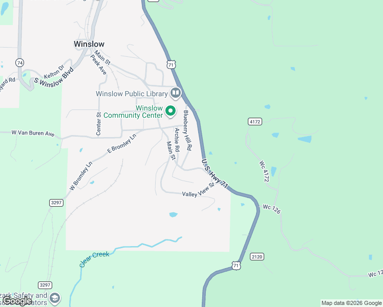 map of restaurants, bars, coffee shops, grocery stores, and more near 610 Blueberry Hill Road in Winslow