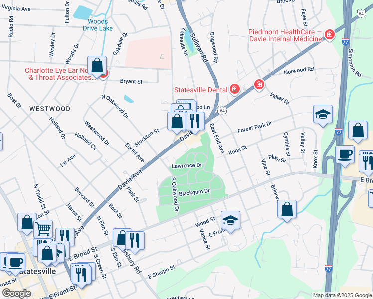 map of restaurants, bars, coffee shops, grocery stores, and more near 908 Davie Avenue in Statesville