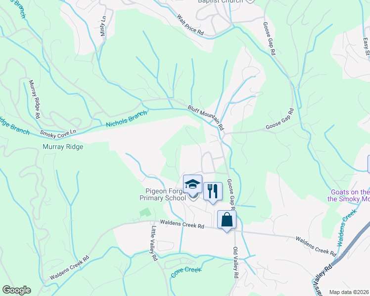 map of restaurants, bars, coffee shops, grocery stores, and more near 2803 Mary Ridge Farm Road in Sevierville