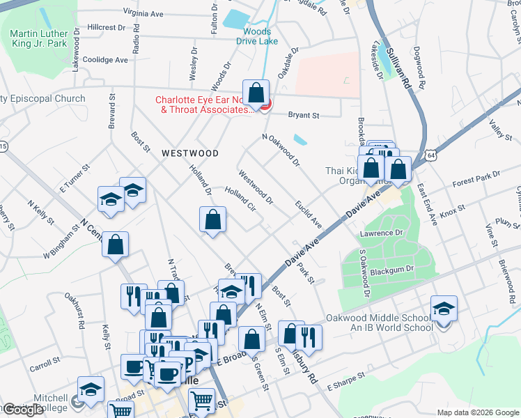 map of restaurants, bars, coffee shops, grocery stores, and more near 308 Holland Circle in Statesville