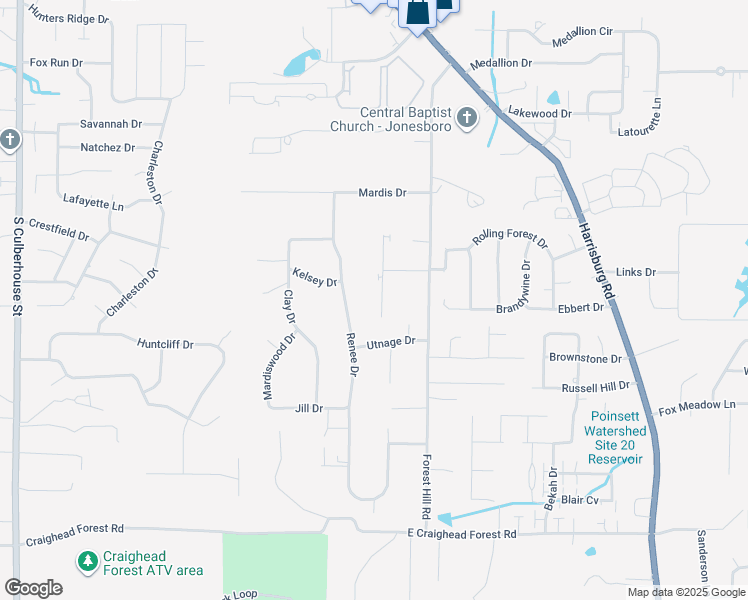 map of restaurants, bars, coffee shops, grocery stores, and more near 3915 Raider Road in Jonesboro