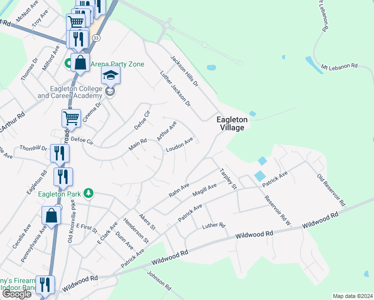 map of restaurants, bars, coffee shops, grocery stores, and more near 606 Kinzel Avenue in Maryville
