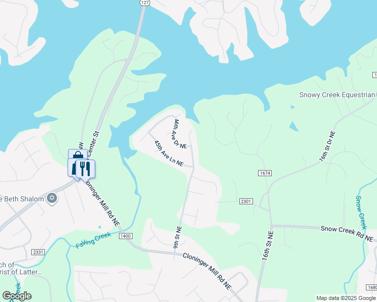 map of restaurants, bars, coffee shops, grocery stores, and more near 850 46th Avenue Drive Northeast in Hickory