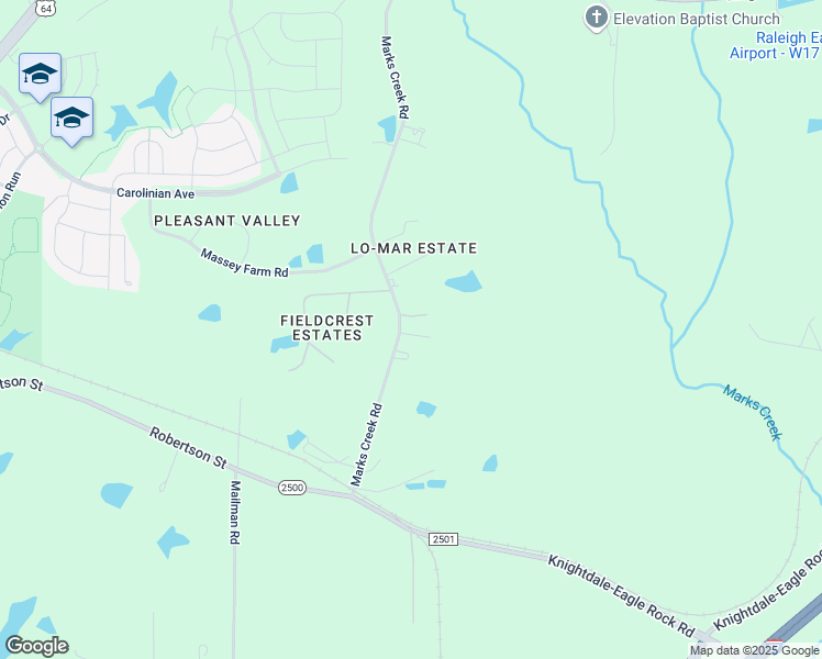map of restaurants, bars, coffee shops, grocery stores, and more near 2136 Marks Creek Road in Knightdale