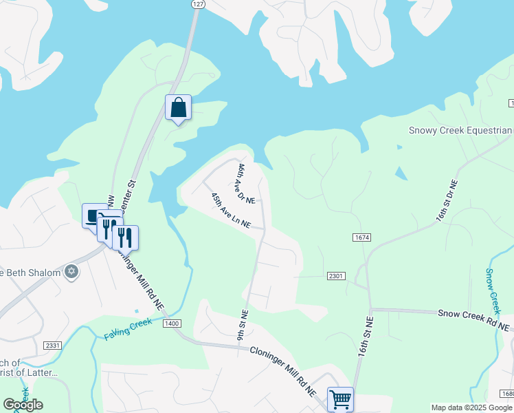 map of restaurants, bars, coffee shops, grocery stores, and more near 850 46th Avenue Drive Northeast in Hickory