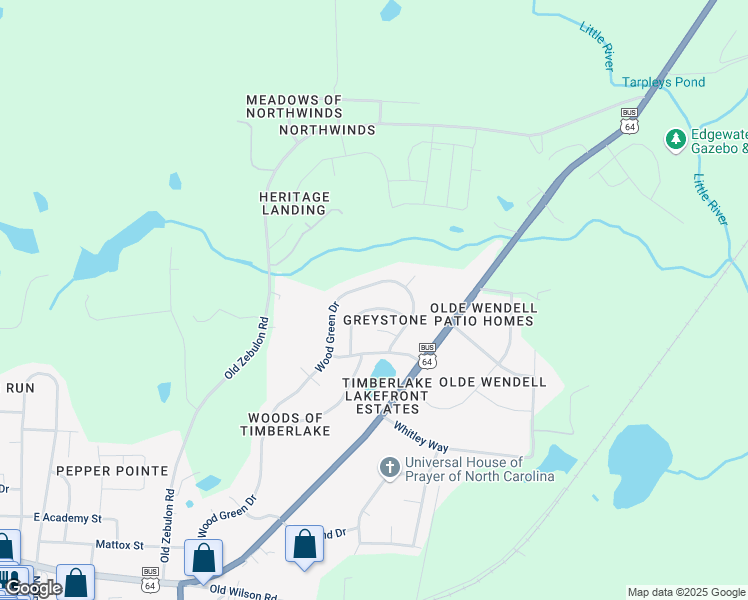 map of restaurants, bars, coffee shops, grocery stores, and more near 337 Caroline Drive in Wendell
