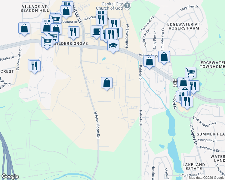 map of restaurants, bars, coffee shops, grocery stores, and more near 841 Freedom Drive in Raleigh