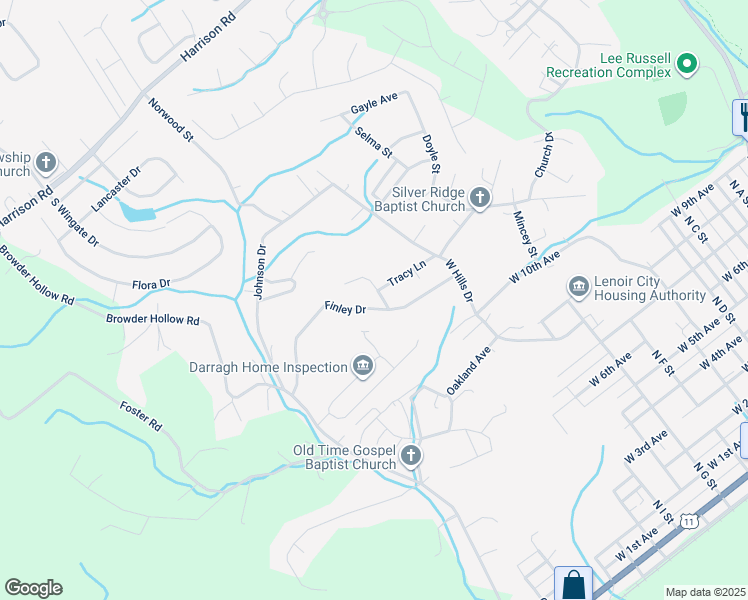 map of restaurants, bars, coffee shops, grocery stores, and more near 189 Finley Drive in Lenoir City