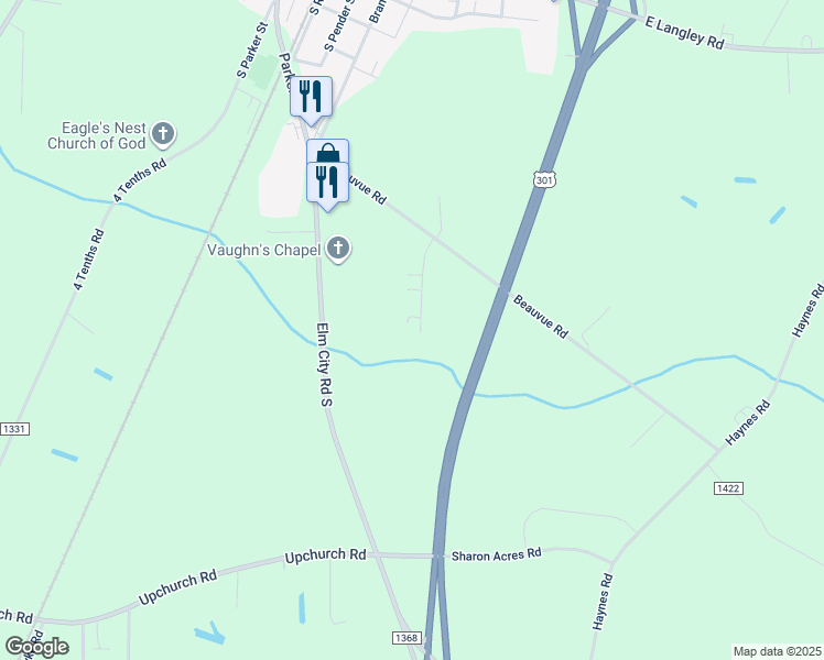 map of restaurants, bars, coffee shops, grocery stores, and more near 116 Cedar Ridge Trail in Elm City
