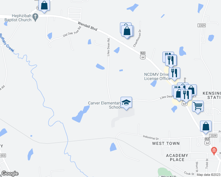 map of restaurants, bars, coffee shops, grocery stores, and more near 310 Liles Dean Road in Wendell