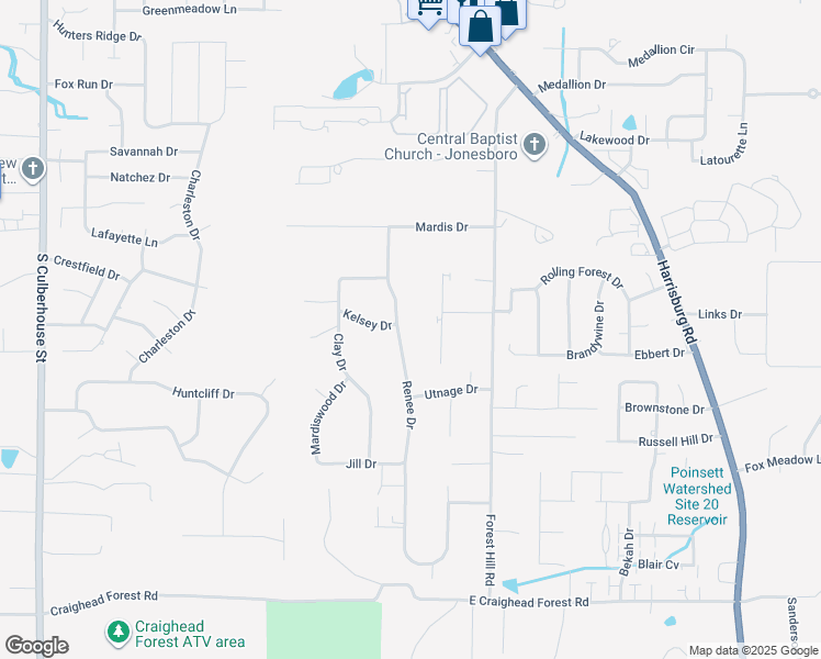 map of restaurants, bars, coffee shops, grocery stores, and more near 3915 Raider Road in Jonesboro