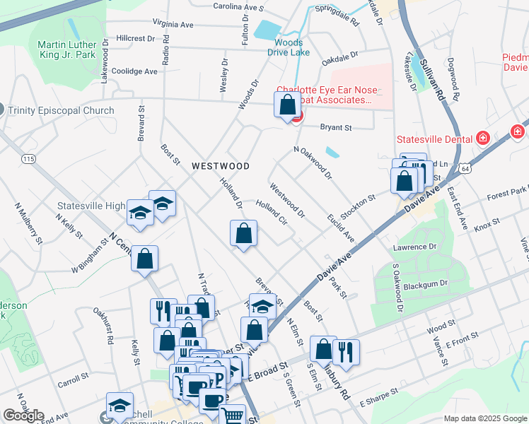 map of restaurants, bars, coffee shops, grocery stores, and more near 405 Holland Circle in Statesville