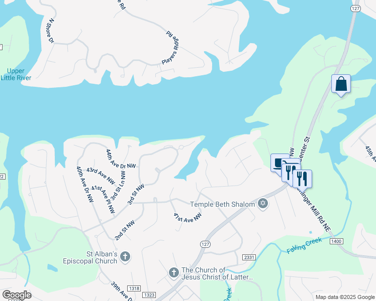 map of restaurants, bars, coffee shops, grocery stores, and more near 229 43rd Avenue Drive Northwest in Hickory