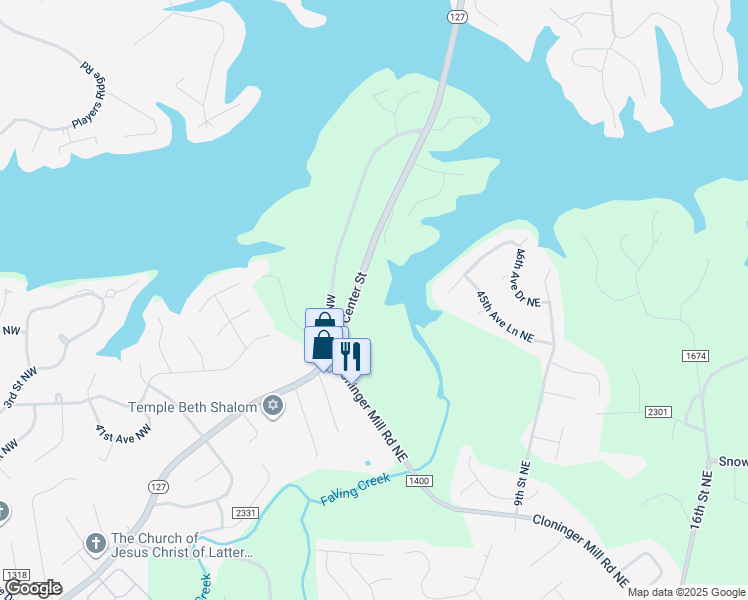 map of restaurants, bars, coffee shops, grocery stores, and more near 4526 North Center Street in Hickory