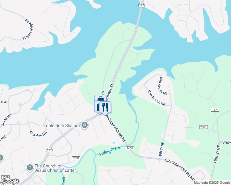 map of restaurants, bars, coffee shops, grocery stores, and more near 4526 North Center Street in Hickory