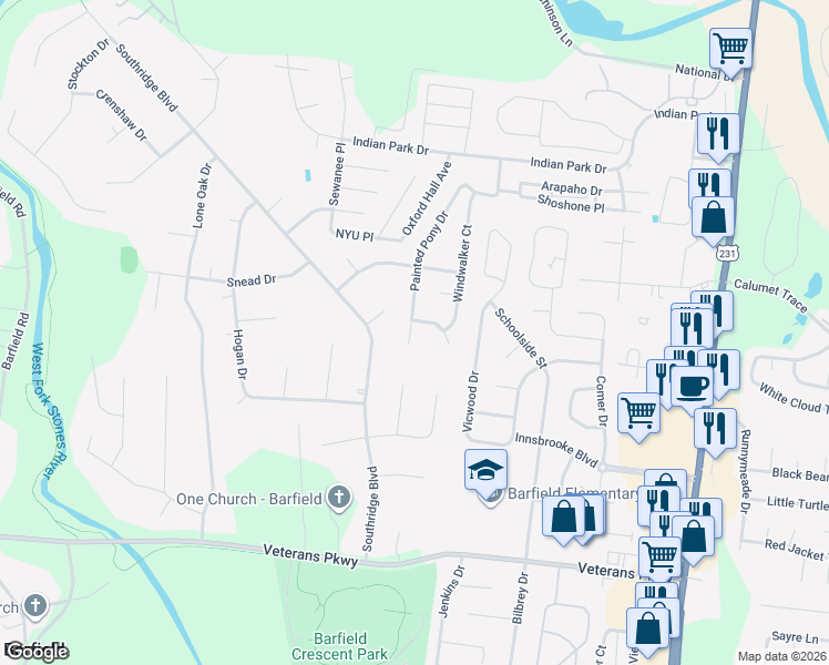 map of restaurants, bars, coffee shops, grocery stores, and more near 909 Coolidge Court in Murfreesboro