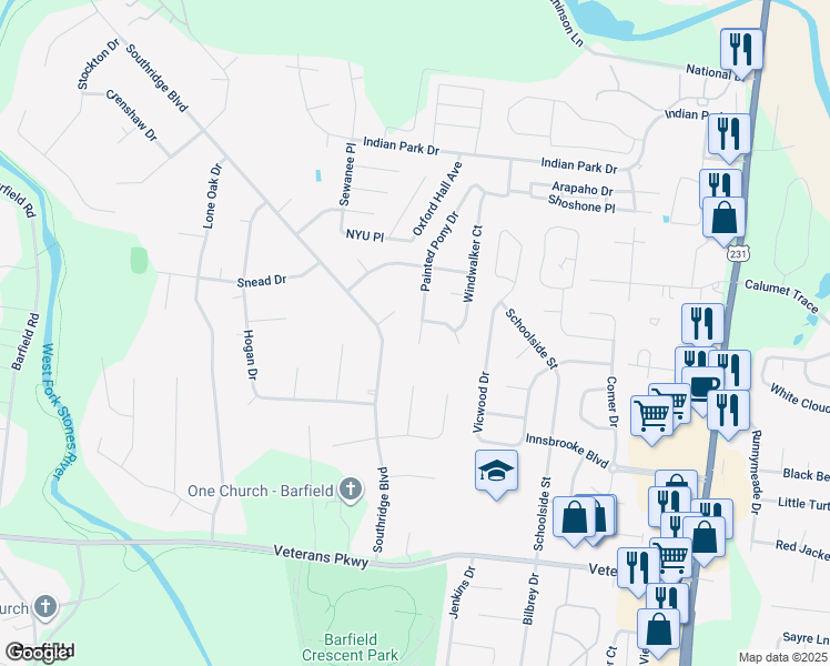 map of restaurants, bars, coffee shops, grocery stores, and more near 2914 Painted Pony Drive in Murfreesboro