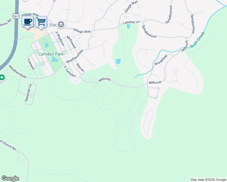 map of restaurants, bars, coffee shops, grocery stores, and more near 4076 Sampson in Pittsboro