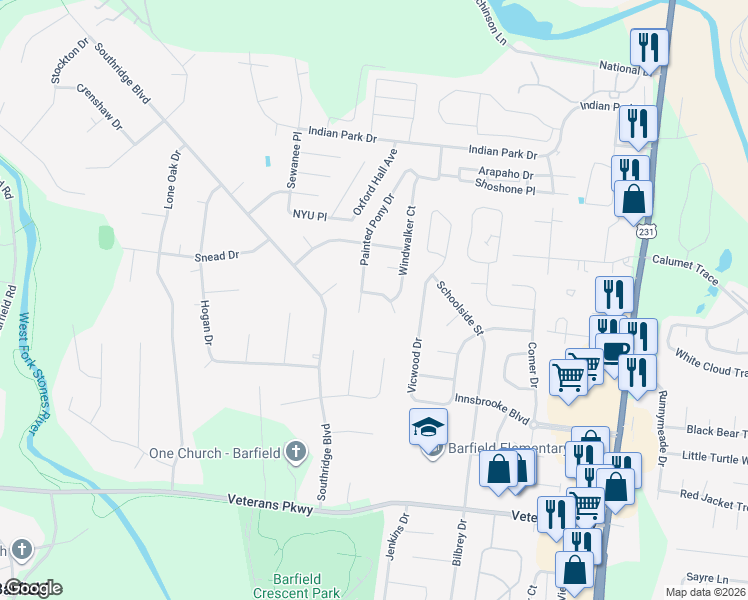map of restaurants, bars, coffee shops, grocery stores, and more near 935 Coolidge Court in Murfreesboro