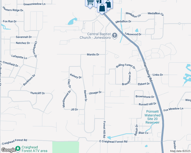 map of restaurants, bars, coffee shops, grocery stores, and more near 705 June Drive in Jonesboro