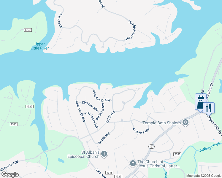 map of restaurants, bars, coffee shops, grocery stores, and more near 4444 3rd Street Lane Northwest in Hickory