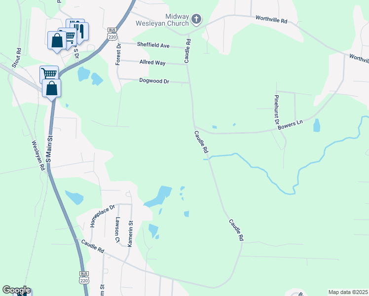 map of restaurants, bars, coffee shops, grocery stores, and more near 1003 Caudle Road in Randleman